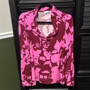 Crown and Ivy ladies, long sleeved, ruffled neck shirt